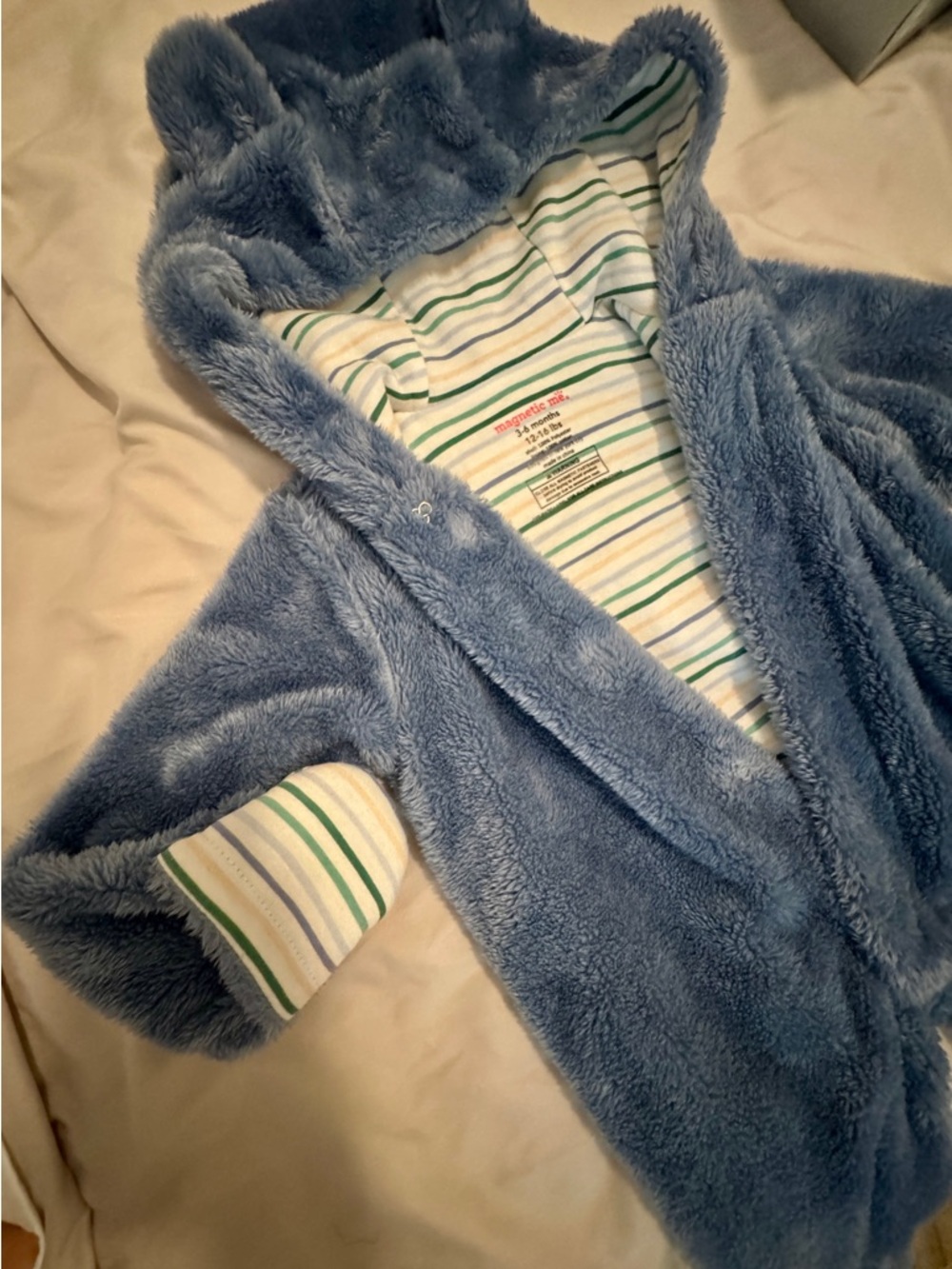 NWOT Magnetic Me Blue Baby Minky Pram Fleece Onesie Size 3-6 mo
